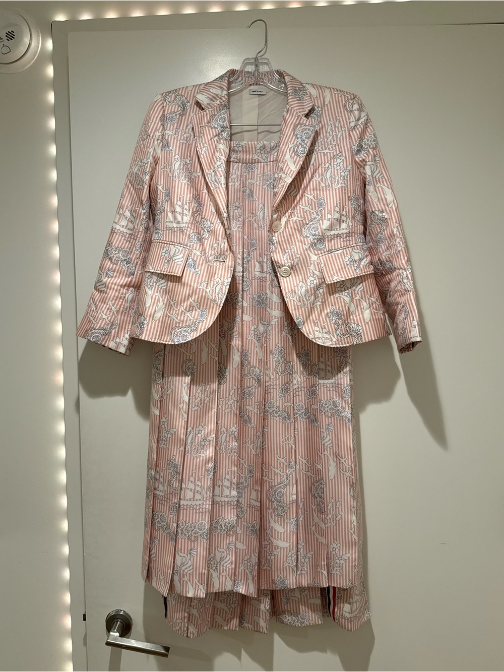 Thom Browne Pink and White print silk set